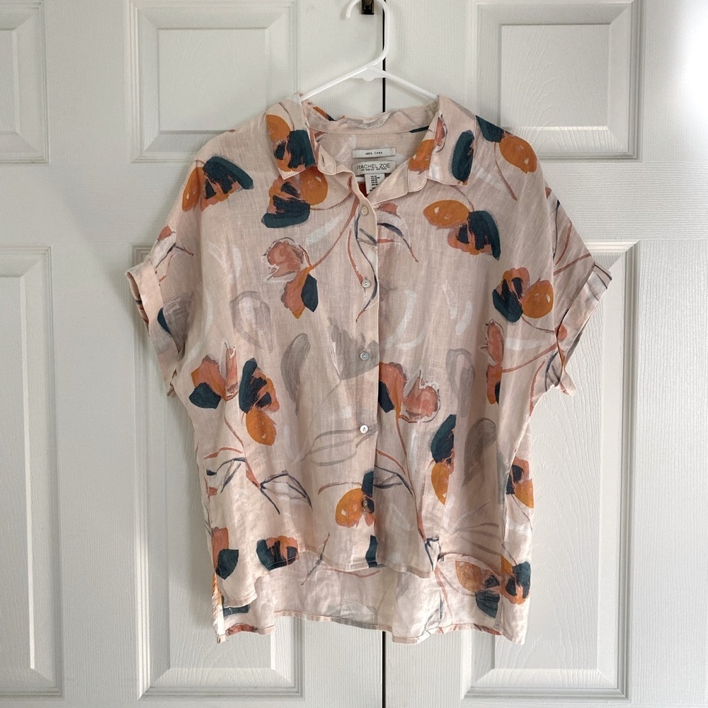 Rachel Zoe Blush & Floral 100% Linen Blouse